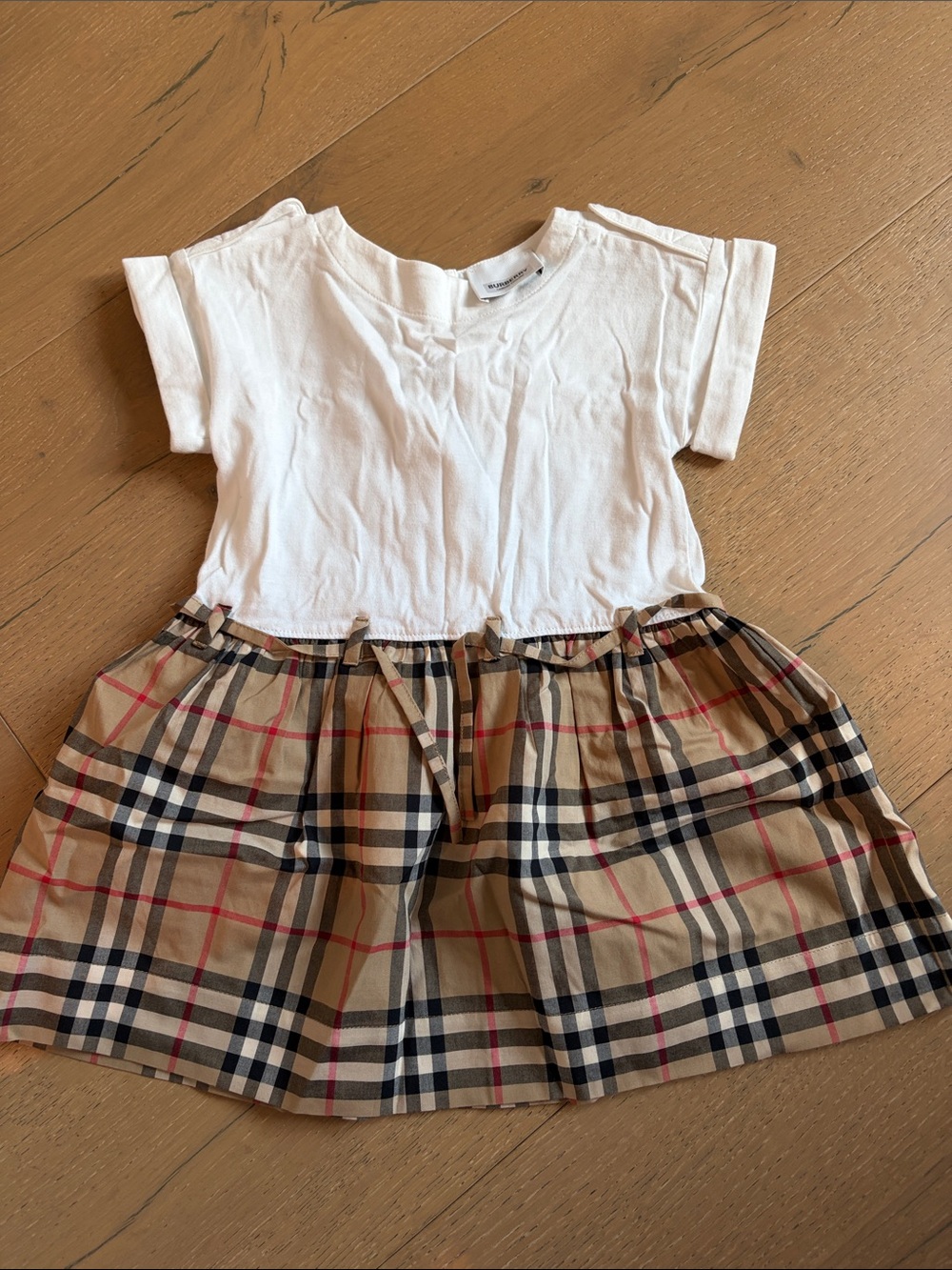 Burberry White Top with Beige Check Pleated Skirt Kids Dress